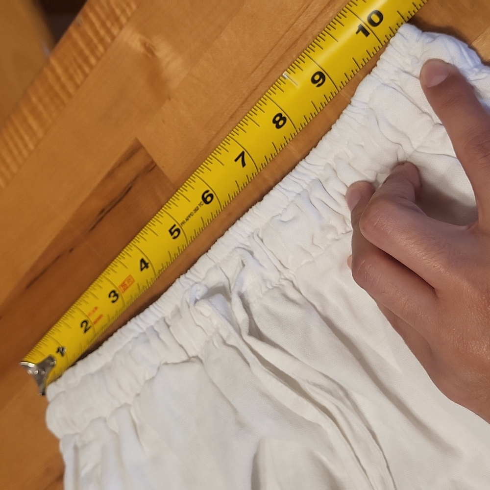 Subdued White Linen Loose Leg Pants Stretchy Waist - Picture 9 of 12